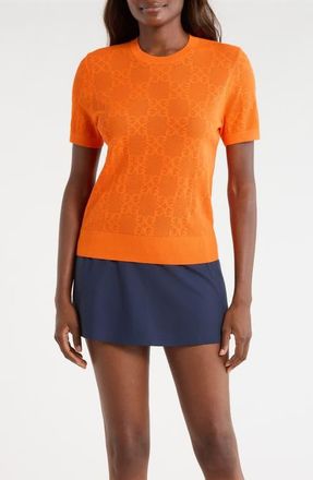 G/Fore Pointelle Short Sleeve Sweater in Shocking Orange at Nordstrom, Size X-Small