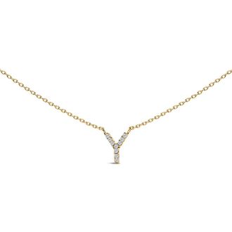 House of Brilliance 10K Yellow Gold Diamond Accent A-Z Block Initial Pendant Necklace in Yellow Gold | Y at Nordstrom