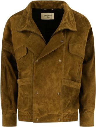 Saint Laurent Su&egrave;de Bomberjack - Dames - Jassen - Bruin - Maat: XS Su&egrave;de