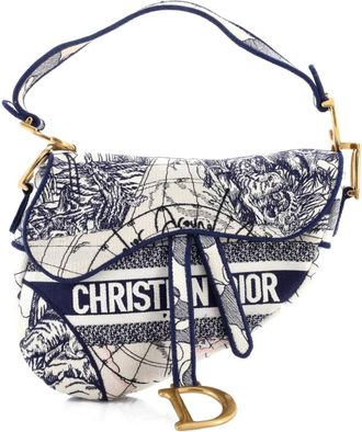 Dior Saddle Bag Logo Embroidered Canvas Medium shoulder bag - Blauw