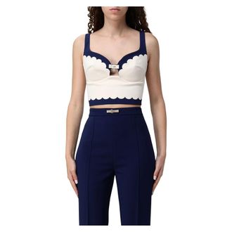 Elisabetta Franchi Sleeveless Tops, female, Beige, Size: S Stylish TOP for Fashion Lovers