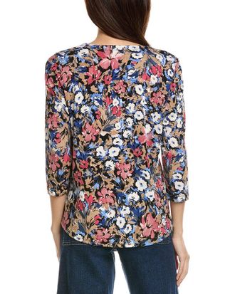 売れ筋商品|||ジョーンズニューヨーク カットソー トップス レディース Women's Printed Pleated-Shoulder Tie-Front Top Blue Lagoon Multi Jones New York Women's Printed Pleated-Shoulder Tie-Front