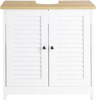 SoBuy SoBuy Mobile Base per lavabo con 2 Ante in Stile tapparelle,Bianco-Naturale,L60P35A59cm,FRG237-WN