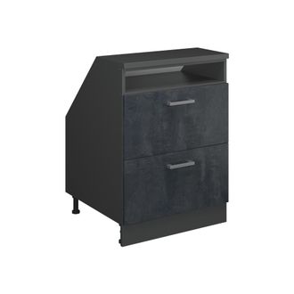 Vicco Armario De Cocina Para Techo Inclinado R-line, Hormig&oacute;n Negro, 60 Cm Con 2 Cajones, Carcasa 60 Cm De Profundidad, Vicco