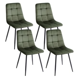 Beliani Conjunto De 4 Sillas De Comedor Moderno Patas De Hierro Terciopelo Verde Oliva Powell