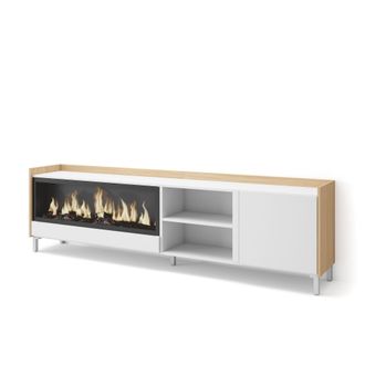 Skraut Home Skraut Home - Mueble Tv, Televisi&oacute;n, Muebles De Sal&oacute;n, Almacenaje, 212x35x61cm, Para Tv Hasta 80, Chimenea El&eacute;ctrica Xxl, Dise&ntilde;o Industrial, Estilo Mo