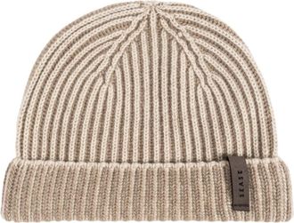 Sease Ribgebreide Kasjmier Beanie - Heren - Hoeden - Beige - ONE Size - Kasjmier - Accessoires