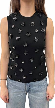Minnie Rose Floral Applique Shell Tank Top In Black