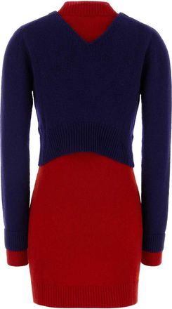 Jil Sander Womens Double Dress Navy Wool Nylon