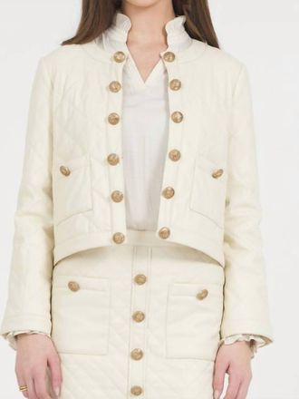 Stellah Vegan Leather Quilted Jacket In Cream