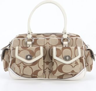 Coach Beige Leather Canvas Handbag Shoulder Bag Tote Bag (Pre-Owned)