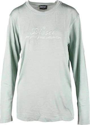 Diesel Aqua Green Embroidered Rayon-Blend T-Shirt