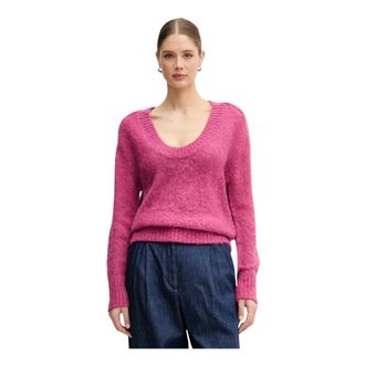 Benetton Truien & Vesten, Dames, Roze, XL, Leer, V-hals gebreid