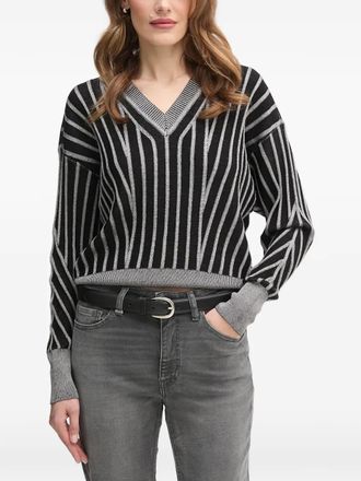 DKNY striped V-neck sweater - women - Fabric - S - Black