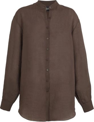 Cortana Raoul- bruin paarse ramie overhemd - Dames - Overhemden - Bruin - XS - Overhemden