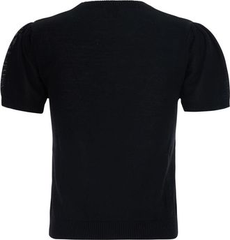 Ganni Womens Short-Sleeved Cotton Sweater Black Tops Top