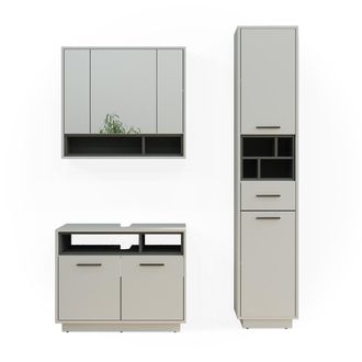 Vicco Conjunto De Muebles De Ba&ntilde;o Beatrice, Gris, 3 Partes, Con Mueble Alto