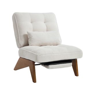 STILVORA Sill&oacute;n Relax Reclinable Con Reposapi&eacute;s Y Coj&iacute;n Lumbar Confort Ergon&oacute;mico Patas De Madera En Pana Beige