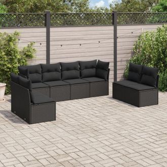 vidaXL Set De Sof&aacute;s De Jard&iacute;n 8 Piezas Y Cojines Rat&aacute;n Sint&eacute;tico Negro Vidaxl