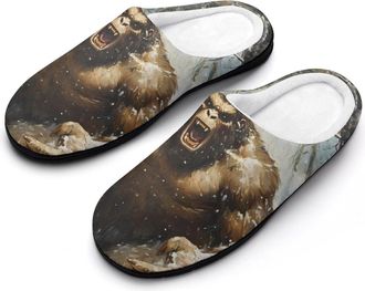 Generic Angry Bigfoot Snowstorm Mens House Slippers Memory Foam Washable Cotton Slip on Home Shoes