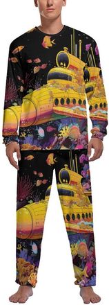 Generic Submarine Yellow Pajamas Set Mens Long Sleeve Crew Neck Loungewear 2 Piece Sleepwear Pj Sets S