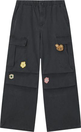 Mini Cream Cargo broek met bloemapplicatie - Grijs