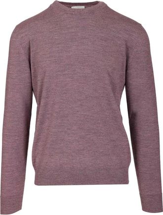 Ballantyne Trui van merinowol met ronde hals en geribbelde manchetten - Heren - Ronde hals truien - Paars - 2XL - Wol - Truien & Vesten