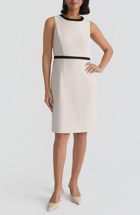 Kasper Sleeveless Stretch Crepe Sheath Dress in Parchment/black at Nordstrom, Size 16