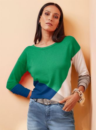 Heine Strickpullover HEINE Pullover, Damen, Gr. 42, blau (royalblau, grasgr&uuml;n, gemustert), 80% Viskose, 20% Polyamid, gemustert, mehrfarbig, Pullover Strick