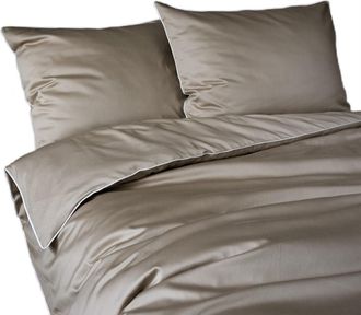 OEM Set Di Biancheria Da Letto In Puro Cotone Makosatin 180x200 C. Beige Tortora Premium