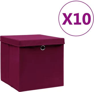 vidaXL Cajas De Almacenaje Con Tapas 10 Uds Rojo Oscuro 28x28x28 Cm Vidaxl