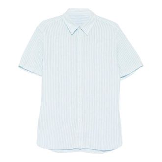 120% Lino Herenhemd met Korte Mouwen - Heren - Korte mouwen Overhemden - Blauw - S - Linnen - Overhemden