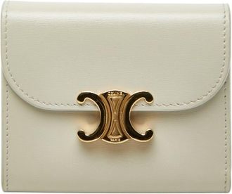 Celine Gray Pearl Beige Leather Wallet (Tri-Fold) (Pre-Owned)