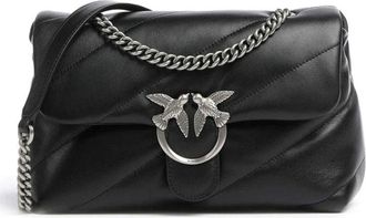 Pinko Quilted Cow Leather Crossbody Bag With Silver Clasp And Chain Strap