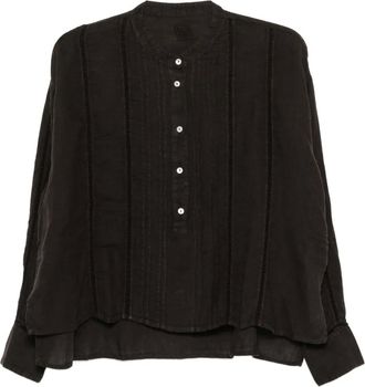 120% Lino Camicia con bottoni - Nero