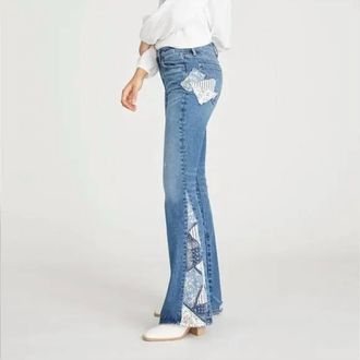 Free People Farrah Flare Patched Up Jeans In Medium Wash