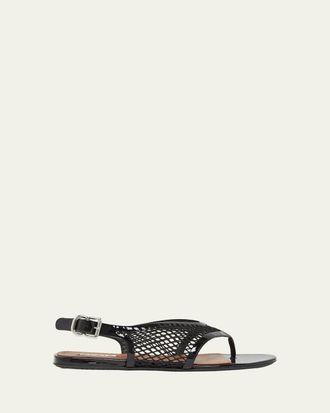 Alaia Fishnet Patent Leather Flat Thong Sandals