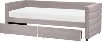 Beliani Cama Con Almacenaje Tapizado De Terciopelo 90 X 200 Cm Somier Cajones Gris Claro Marray