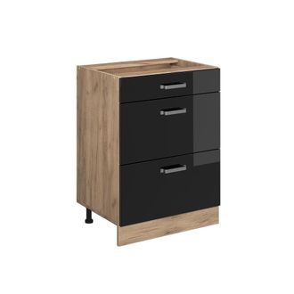 Vicco Mueble Bajo De Cocina R-line, Negro Brillo Intenso, 60 Cm Con Cajones, Sin Encimera Vicco