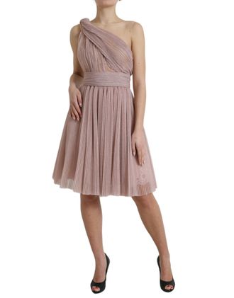 Dolce & Gabbana Womens Light Lilac Pleated Lame Tulle One Shoulder Dress Purple Polyester Film Fiber Cotton
