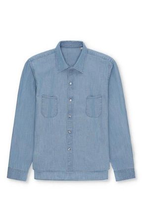 Fortela Liam Cotton Chest Pocket Shirt Stondato in Light Blue at Nordstrom, Size Small Eu