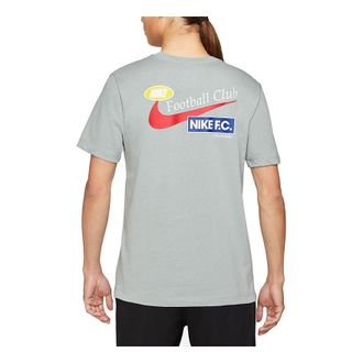 Nike Fc Tee Seasonal Grph H Back Large Logo Printing Sports Round Neck Short Sleeve Gray DH3703-019