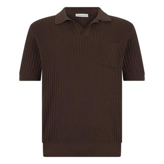 Roberto Collina Polo Shirts, male, Brown, Size: 2XL Ribbed Knit Polo
