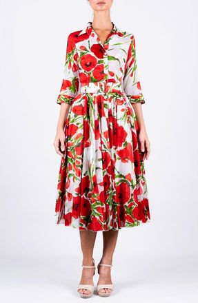 Samantha Sung A-Line Midi Aster Shirtdress in Fiori at Nordstrom, Size 16