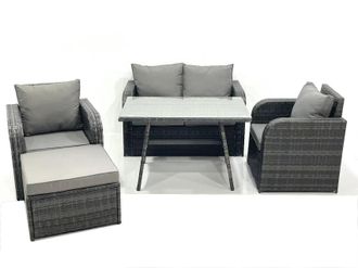 Fimous Outdoor Garden Furniture Set with Reclining Chair Big Footstool Dark Grey Mixed