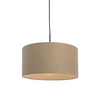 QAZQA Moderno L&aacute;mpara Colgante R&uacute;stica Negra Con Pantalla Beige 50cm - Combi Textil /acero Redonda Adecuado Para Led Max. 1 X 60 Watt - Qazqa