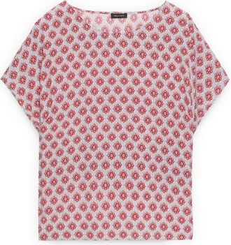 Fiorella Rubino Kimono Blouse met Geometrische Print - Dames - Blouses - Rood - XL - Overhemden