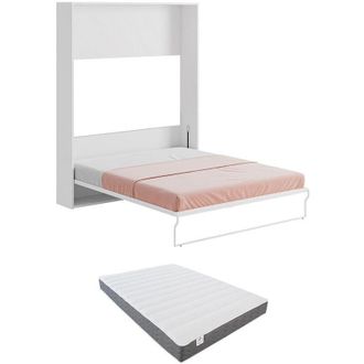 Vente-Unique Vente-unique - Letto a scomparsa con apertura verticale manuale 160 x 200 cm Bianco e Grigio + Materasso - malina ii