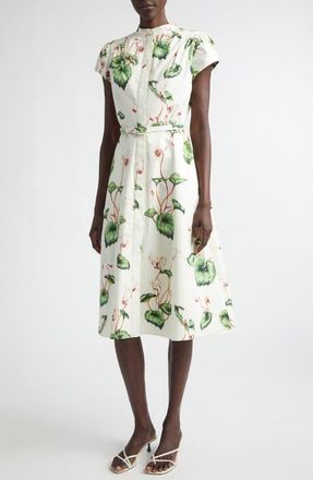Oscar De La Renta Chine Cyclamen Cap Sleeve Poplin Dress in White/Ivory at Nordstrom, Size 12