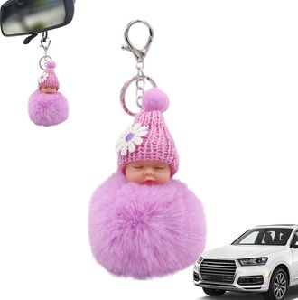 Generic Sleeping Baby Keychain - Furry Pendant Charm | Mini Sleeping Doll Bag Accessory | Soft Plush Cute Key Holder For Women Girls Purse Car Backpack Gift